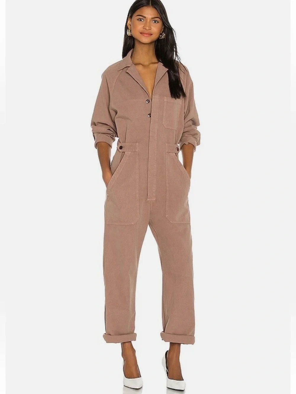 Citizen of Humanity Shay Easy Side Button Jumpsuit in Redwood Brown, size L